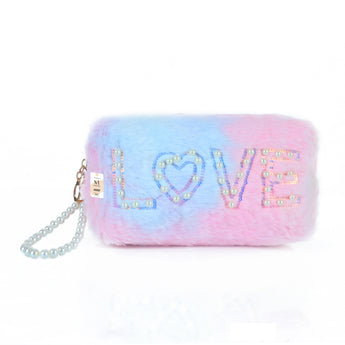 NFI essentials Fur Makeup Cosmetic Pouch Vanity Case Jewellery Pouch for Womens Stationery Pencil Case Travel Organiser Zipper Pouch Bag with Detachable Handle - AYAHA ENTERPRISES PRIVATE LIMITED