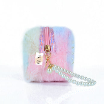 NFI essentials Fur Makeup Cosmetic Pouch Vanity Case Jewellery Pouch for Womens Stationery Pencil Case Travel Organiser Zipper Pouch Bag with Detachable Handle - AYAHA ENTERPRISES PRIVATE LIMITED