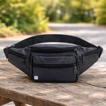 NFI essentials PU Leather Waist Bag Travel Handy Hiking Zip Chest Bag Crossbody Shoulder Bag for man & Women - AYAHA ENTERPRISES PRIVATE LIMITED