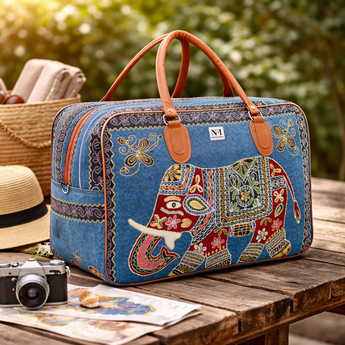 NFI essentials Elephant Print Canvas Duffle Travel Bag - AYAHA ENTERPRISES PRIVATE LIMITED