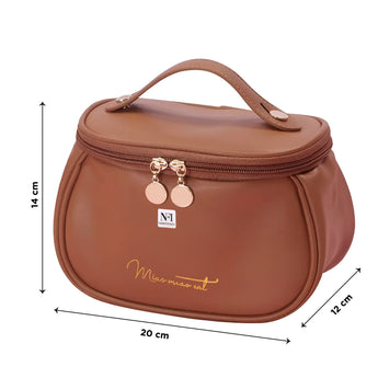 NFI essentials Cosmetic Travel Organizer Bag, Women's Makeup Pouch Toiletry Bag Portable Leather Wide Opening Cosmetics Bag with Handle for Girls - AYAHA ENTERPRISES PRIVATE LIMITED