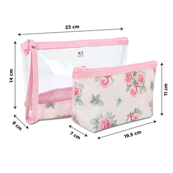 NFI essentials Set of 2 Flower Print Cosmetic Pouch Makeup Pouch Travel Organizer Toiletry Bag for Women Zippered Pouch Set with Handle, Large & Medium - AYAHA ENTERPRISES PRIVATE LIMITED