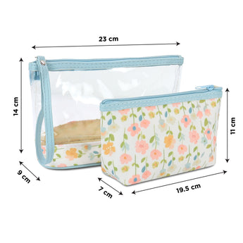 NFI essentials Set of 2 Flower Print Cosmetic Pouch Makeup Pouch Travel Organizer Toiletry Bag for Women Zippered Pouch Set with Handle, Large & Medium - AYAHA ENTERPRISES PRIVATE LIMITED