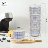 NFI essentials Set of 4 Ceramic Tea Cups With Stand Safe for the Microwave and Dishwasher Stackable Tea Cup  Printed Coffee Mugs for Gifting with Holder 150 ML - AYAHA ENTERPRISES PRIVATE LIMITED