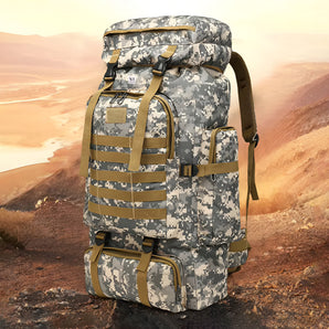 NFI essentials Hiking Bag, Military Print Travel Shoulder Backpack, Rucksack Duffle Bag with Shoe Compartment & Wet Clothes for Gym, Duffel Bag for Travelling, Camping & Trekking