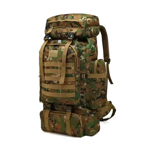 NFI essentials Hiking Bag, Military Print Travel Shoulder Backpack, Rucksack Duffle Bag with Shoe Compartment & Wet Clothes for Gym, Duffel Bag for Travelling, Camping & Trekking
