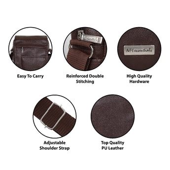 NFI essentials Men's Leather Side Bag Stylish Cross Body Travel Office Business Messenger Bag for Men & Women (Dark Brown) - AYAHA ENTERPRISES PRIVATE LIMITED