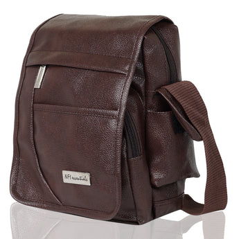 NFI essentials Men's Leather Side Bag Stylish Cross Body Travel Office Business Messenger Bag for Men & Women (Dark Brown) - AYAHA ENTERPRISES PRIVATE LIMITED