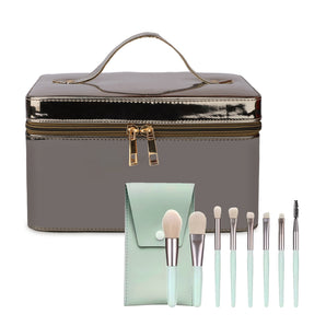 NFI essentials Makeup Box & Makeup Brush Set (Gun Metal)