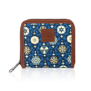 NFI essentials Mini Small Zipper Wallet for Women, Handmade Clutch Wallet for Girls, Vegan Leather & Ikkat Khadi Purse for Female