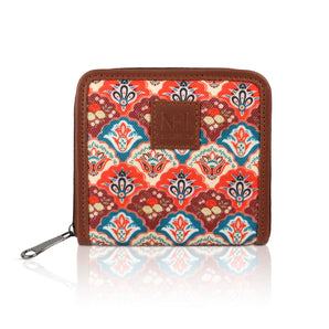 NFI essentials Mini Small Zipper Wallet for Women, Handmade Clutch Wallet for Girls, Vegan Leather & Ikkat Khadi Purse for Female