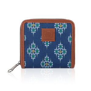 NFI essentials Mini Small Zipper Wallet for Women, Handmade Clutch Wallet for Girls, Vegan Leather & Ikkat Khadi Purse for Female