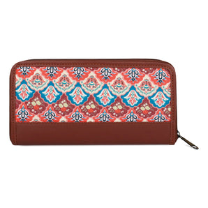 NFI essentials Wallet for Women, Long Zipper Ladies Wallet, Clutch Wallet for Girls, Vegan Leather & Khadi Purse for Female