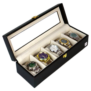 NFI essentials Watch Box Organizer Case for Men and Women, 5 Slot Storage Box for Watches, Watch Holder Box Transparent Display Look on Top
