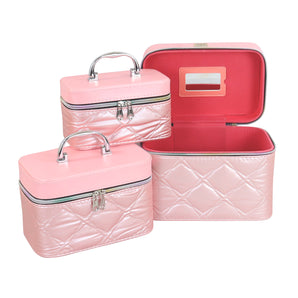 NFI essentials Set of 3 Makeup Vanity Box for Women, Premium Cosmetic Organizer Case with Handle & Zipper Closure, Large Travel Vanity Storage Box for Makeup,Bridal Essentials