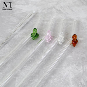 NFI essentials Set of 2 Reusable Glass Drinking Straws With  Cleaning Brush a Decorative Heart Design In  Alternatives To Plastic Straws for Smoothies, Juices, and Cold Beverages.