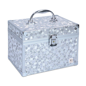 NFI essentials Makeup Bag Cosmetic Box Bridal Box Make up Box Trousseau Box Vanity Beauty Case Organizer for Wedding Makeup Box (Silver)