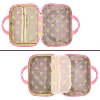 NFI Essentials ABS Hard Shell Vanity Cases for Women Travel Portable Carrying Cosmetic Case Suitcase Organizer Makeup Storage Box for Girls Toiletries Bag Pink - AYAHA ENTERPRISES PRIVATE LIMITED