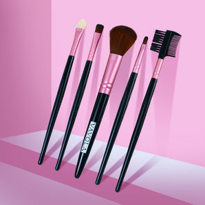 NFI essentials Professional Synthetic Soft Bristle Makeup Brush Set of 5 For Face & Eye Cosmetic Accessories Brushes Kit For Eyeshadow,Powder,Lip,Eyebrow