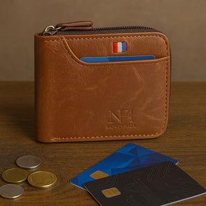 NFI essentials PU Leather 9 Slots Vertical Card Holder Credit Debit Card Holder Zipper Coin Purse for Men and Women Accordion Money Wallet Security Wallet