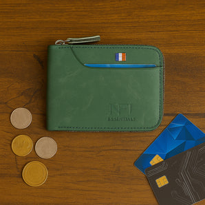 NFI essentials PU Leather 9 Slots Vertical Card Holder Credit Debit Card Holder Zipper Coin Purse for Men and Women Accordion Money Wallet Security Wallet (Copy)