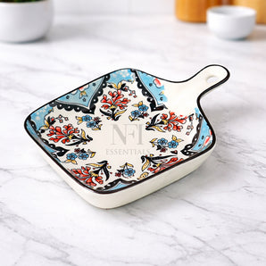 NFI essentials Ceramic Snack Bowl with Handle Serving Bowl Microwave & Dishwasher Safe Ideal for Soup, Salads, Noodles & Side Dishes (650ml) (Floral  Design)