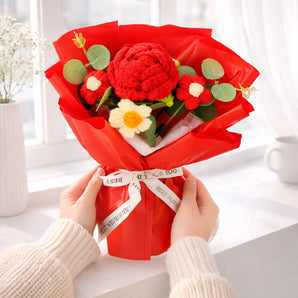 NFI essentials Crochet Flower Bouquet, Handmade Crochet Bunch for Valentine's Day, Mother's Day, Birthdays & Home Decor (