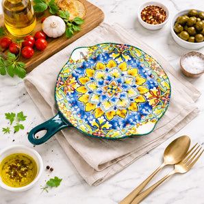 NFI essentials Ceramic Snack Bowl with Handle Serving Bowl Microwave & Dishwasher Safe Ideal for Soup, Salads, Noodles & Side Dishes (650ml) (Mexican Design)
