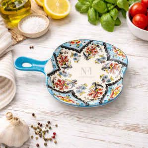 NFI essentials Ceramic Snack Bowl with Handle Serving Bowl Microwave & Dishwasher Safe Ideal for Soup, Salads, Noodles & Side Dishes (650ml) (Floral Print)