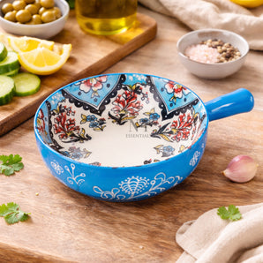 NFI essentials Ceramic Snack Bowl with Handle Serving Bowl Microwave & Dishwasher Safe Ideal for Soup, Salads, Noodles & Side Dishes (650ml) (Multicolour 4)