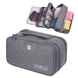 NFI essentials 3 Layer Lingerie Organizer Bag, Portable Travel Storage Pouch for Bra, Underwear, Socks, Cosmetics, Multi-Function Toiletry for Women Accessories