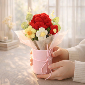 NFI essentials Red Rose Crochet Flowers Bouquet, Knitted Flowers For Gifting, Woolen Bouquet Perfect For Crochet Gifts,