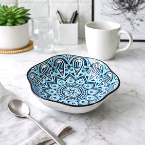 NFI essentials Ceramic Plates for Kitchen, Serving Plates, Quarter Plates, Side Plates For lunch or a formal dinner Mandala Design Microwave & Diswasher Safe (Multicolour 2)