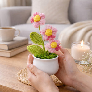 NFI essentials Crochet Flowers Pot, Knitted Flower Vase for Table, Office, Home Decor and Crochet Gifts