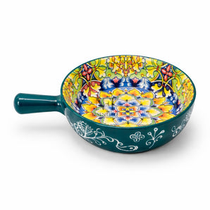 NFI essentials Ceramic Snack Bowl with Handle Serving Bowl Microwave & Dishwasher Safe Ideal for Soup, Salads, Noodles & Side Dishes (650ml) (Multicolour 3)