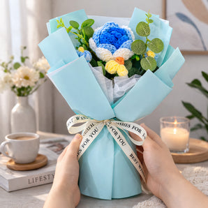 NFI essentials Crochet Flower Bouquet, Handmade Crochet Bunch for Valentine's Day, Mother's Day, Birthdays & Home Decor