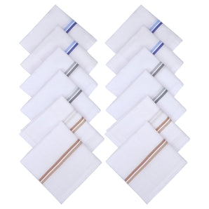 NFI essentials Pack of 12 100% Cotton Premium Collection Handkerchiefs/Rumal For Men & Boys Combed Compact White Color Hanky with Strip Maximum Absorption - AYAHA ENTERPRISES PRIVATE LIMITED