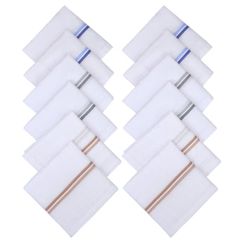 NFI essentials Pack of 12 100% Cotton Premium Collection Handkerchiefs/Rumal For Men & Boys Combed Compact White Color Hanky with Strip Maximum Absorption - AYAHA ENTERPRISES PRIVATE LIMITED