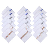 NFI essentials Pack of 18 100% Cotton Premium Collection Handkerchiefs/Rumal For Men & Boys Combed Compact White Color Hanky with Strip Maximum Absorption - AYAHA ENTERPRISES PRIVATE LIMITED