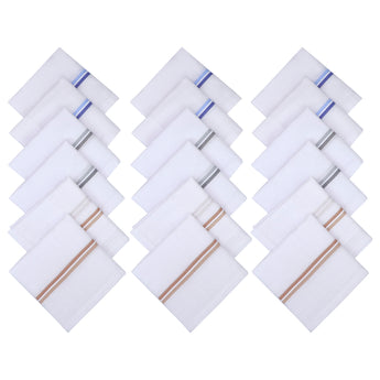 NFI essentials Pack of 18 100% Cotton Premium Collection Handkerchiefs/Rumal For Men & Boys Combed Compact White Color Hanky with Strip Maximum Absorption - AYAHA ENTERPRISES PRIVATE LIMITED