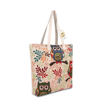 NFI essentials Canvas Owl Printed Shopping Bag, Foldable Shopping Handbag - AYAHA ENTERPRISES PRIVATE LIMITED