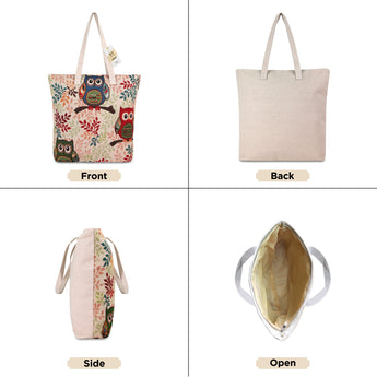 NFI essentials Canvas Owl Printed Shopping Bag, Foldable Shopping Handbag - AYAHA ENTERPRISES PRIVATE LIMITED