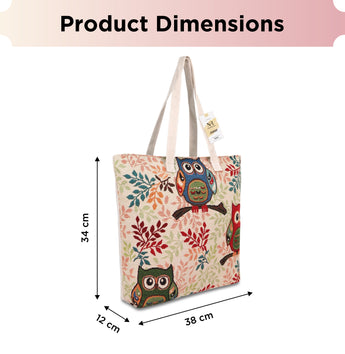NFI essentials Canvas Owl Printed Shopping Bag, Foldable Shopping Handbag - AYAHA ENTERPRISES PRIVATE LIMITED