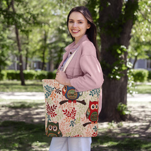 NFI essentials Canvas Owl Printed Shopping Bag, Foldable Shopping Handbag - AYAHA ENTERPRISES PRIVATE LIMITED