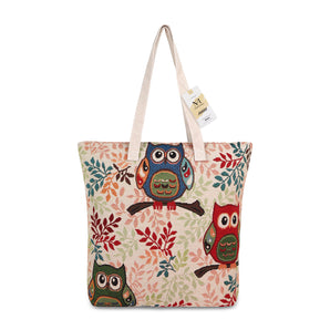 NFI essentials Canvas Owl Printed Shopping Bag, Foldable Shopping Handbag