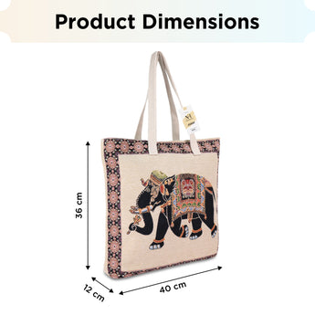 NFI essentials Canvas Elephant Printed Shopping Bag, Foldable Shopping Handbag - AYAHA ENTERPRISES PRIVATE LIMITED