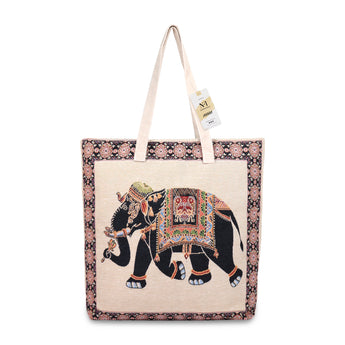 NFI essentials Canvas Elephant Printed Shopping Bag, Foldable Shopping Handbag - AYAHA ENTERPRISES PRIVATE LIMITED