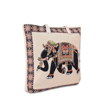 NFI essentials Canvas Elephant Printed Shopping Bag, Foldable Shopping Handbag - AYAHA ENTERPRISES PRIVATE LIMITED