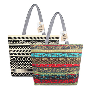 NFI essentials Canvas Printed  Pack of 2 Tote Bag for Women with Zipper, Casual Handbag Shopping, Tote Grocery Portable Bag Eco-friendly Hobo Bag