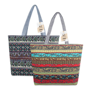 NFI essentials Canvas Printed  Pack of 2 Tote Bag for Women with Zipper, Casual Handbag Shopping, Tote Grocery Portable Bag Eco-friendly Hobo Bag